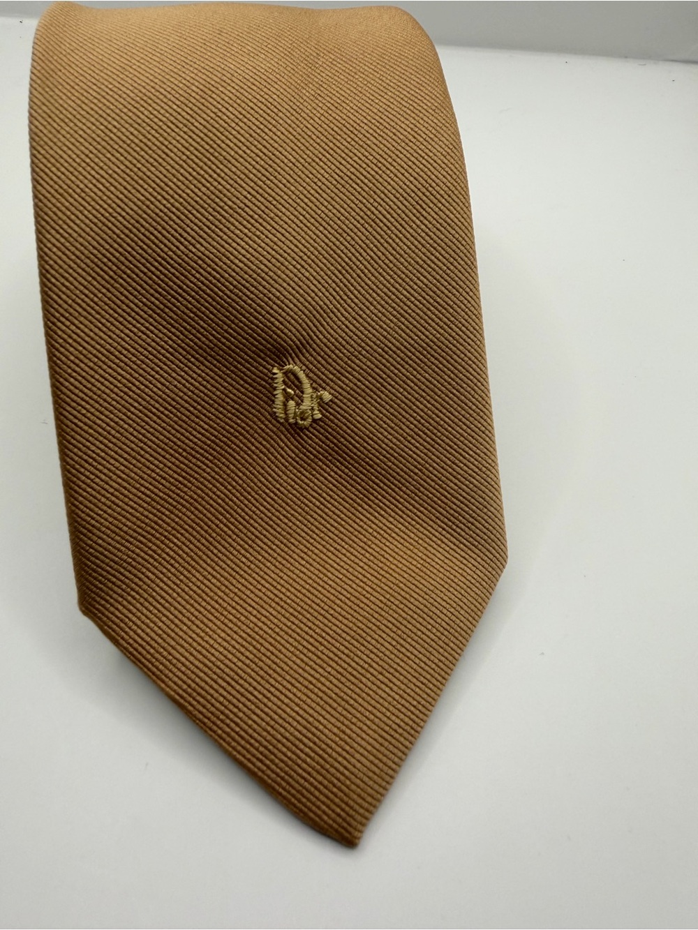 Dior Men's Tan Tie with Gold Logo